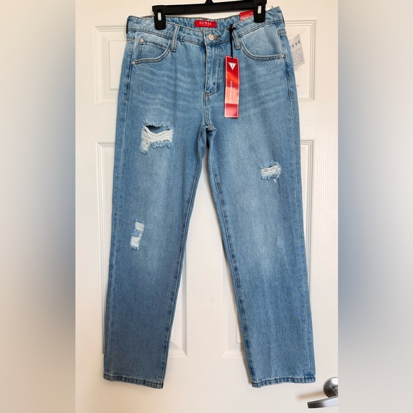 Guess High Rise Straight Jeans – Vintage Distressed Denim - Picture 1 of 6